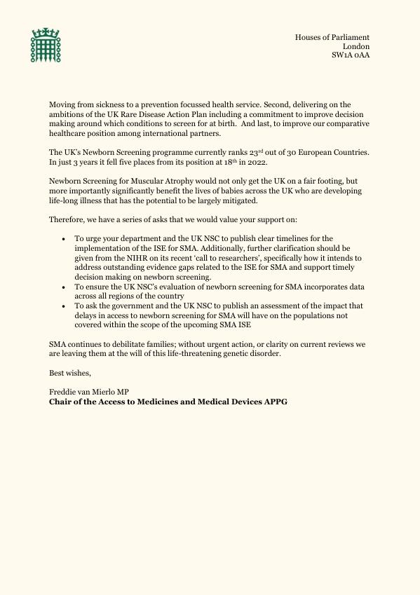 APPG send letter to the DHSC on newborn screening 