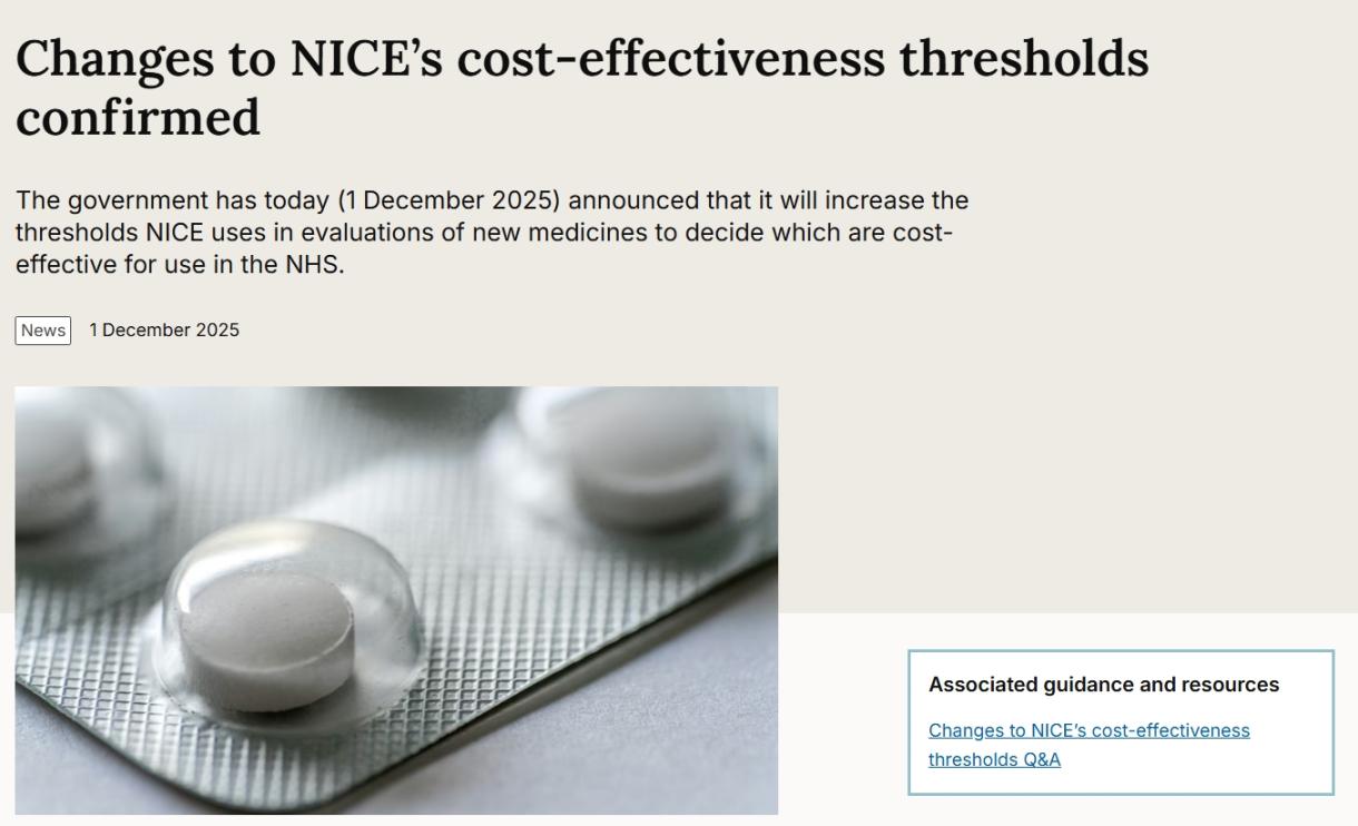 NICE update on medicines thresholds 