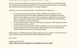APPG send letter to the DHSC on newborn screening 